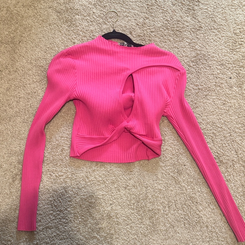 Zara Fuchsia Ribbed Twist Crop Top